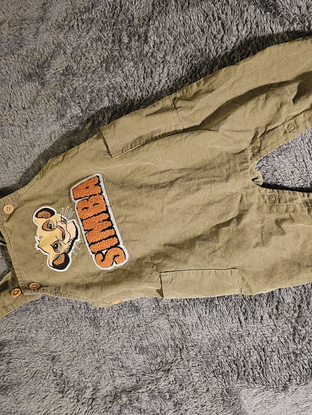 Disney Olive Green Corduroy Overalls with Simba Patch Size 12 Months
